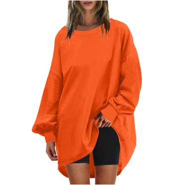 Penkiiy Chandails Molletonnés Surdimensionnés pour Femmes, Chandails à Capuchon à Col Rond, Tenues d'Automne et d'Hiver, Chandails à Enfiler, Vêtements Mode S Orange