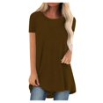 thumbnail image 3 of JIRNDf Chemises pour Femmes Hauts Tendance Été Mode Grande Taille Col Rond Manches Courtes Longues Tuniques pour Femmes Blouse Décontractée Café S, 3 of 9
