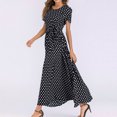 thumbnail image 2 of Robes d'Été Noires pour Femmes 2022 Mode Femmes Col Rond Manches Courtes Plage Pois Bandage Longue Robe Maxi, 2 of 8