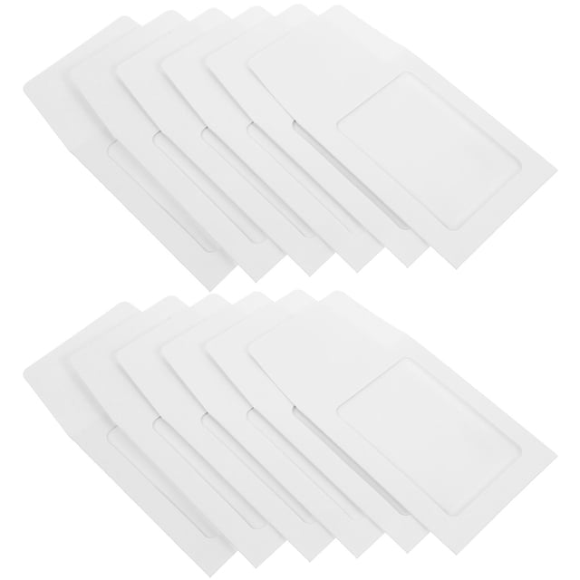 WASHWEPE 20Pcs White Card Sleeves for displaying game cards, photos, and trading cards, featuring a rectangular design with transparent covers. Made from durable kraft paper, each sleeve measures 16.00x8.50x0.10cm and offers eco-friendly card storage. Includes 20 pieces for efficient organization and photo storage.