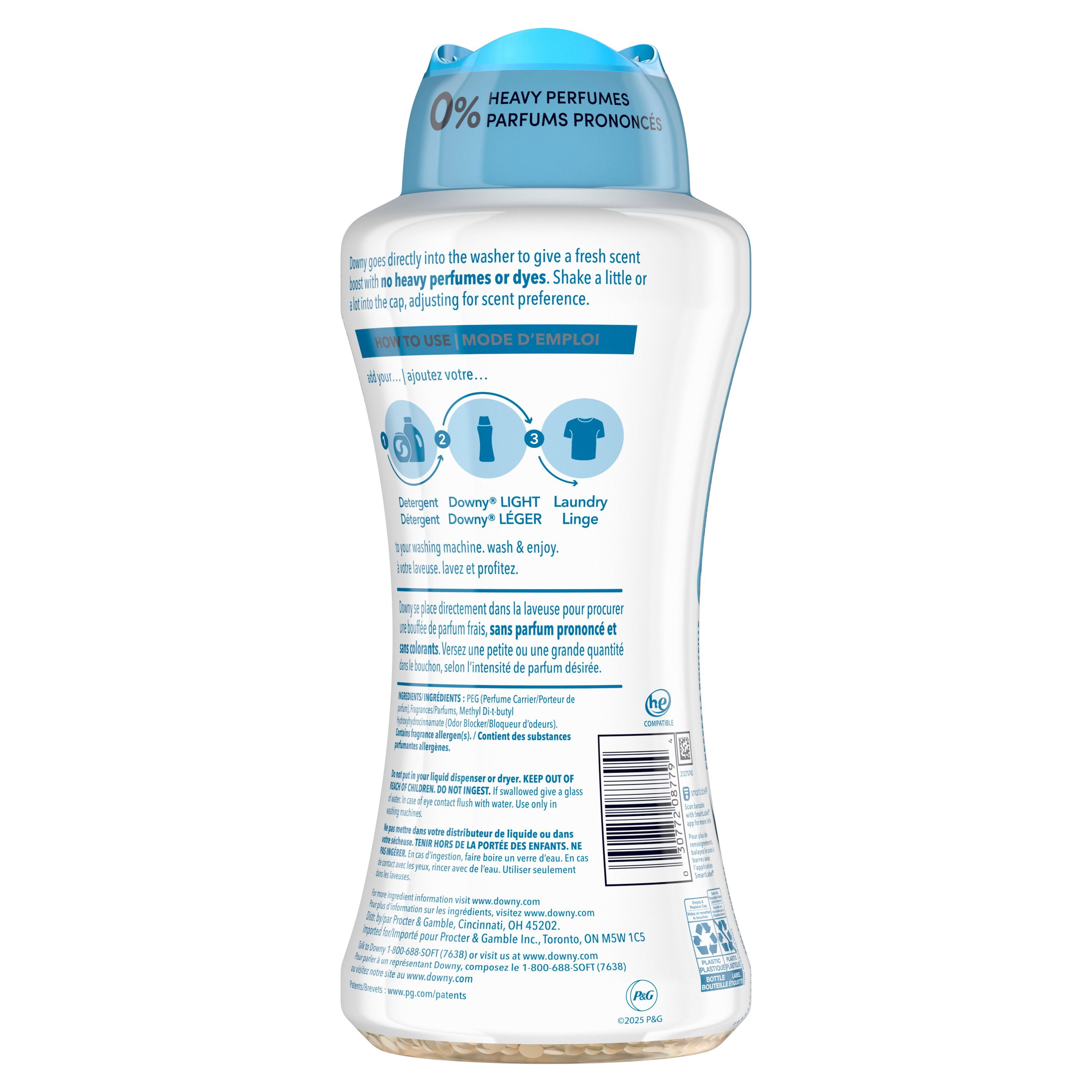 Perles rehausse-parfum pour lessive Downy Léger, parfum Brume océanique, perles pour les tissus pour la lessive, conçues pour être douces avec une légère bouffée de parfum, sans parfums prononcés