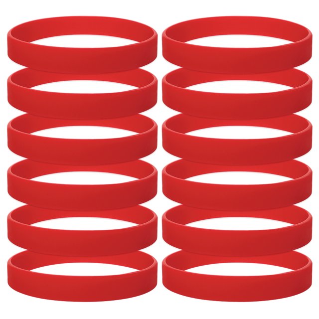 GOGO 12 PCS Adult Rubber Bracelets, Silicone Wristbands, Party Accessories - Red