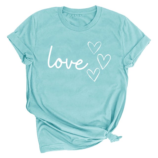 Diufon Hauts de la Saint-Valentin pour Femmes Décontractés Tendance T-Shirt à Manches Courtes Col Ras du Cou Mignon à Imprimé Graphique Chandail Blouse