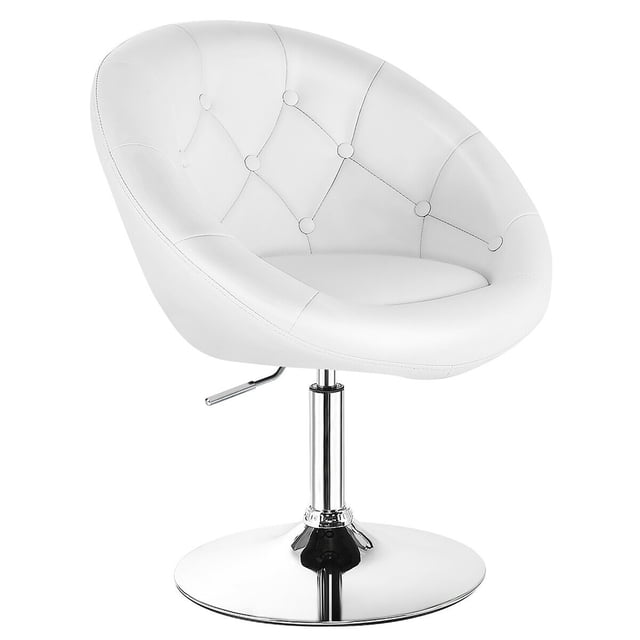Costway Fauteuil d'Appoint Moderne Pivotant Rond à Dossier Capitonné Réglable 1 Pce en Cuir PU Blanc Neuf