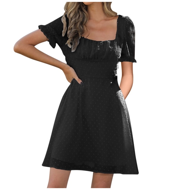Bigersell Robes Formelles Grande Taille pour Femmes, Mode, Manches Courtes, Robe à Volants, Robes d'Invitée de Mariage, Robes Bohèmes pour Femmes Grande Taille, Style 17637, Noir G