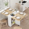 thumbnail image 1 of Space Saving Folding Dining Table with 2 Tier Storage-Extendable Drop Leaf Farmhouse Wood Kitchen Dining Room Tables Set for 4, Collapsible Expandable Rectangle Dinner Kitchen Office Furniture, 1 of 7
