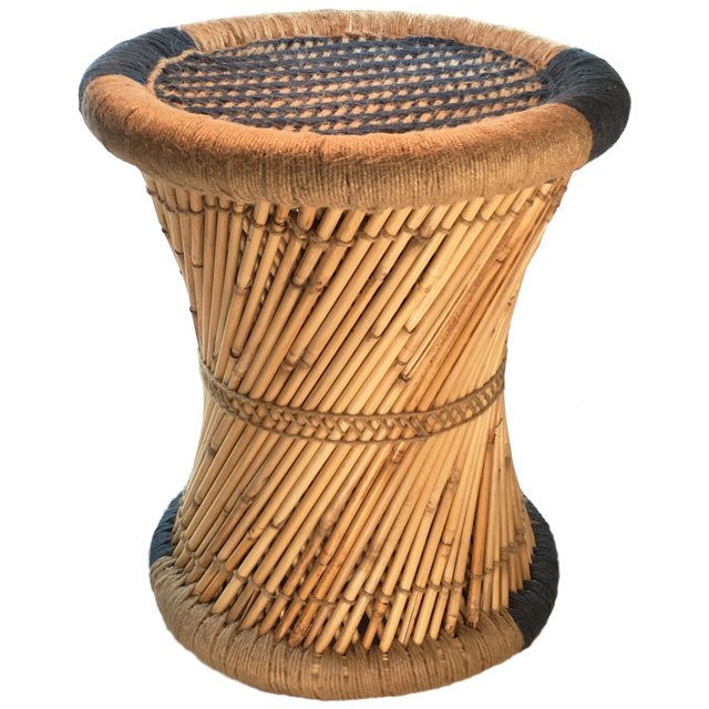 Natural Geo Tabouret d'Appoint en Moray - Tissé à la Main, Rayé Bleu