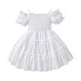 thumbnail image 3 of YDFCWXW Girls Cold Shoulder Shirred White Off Shoulder Ruffle Sleeve Summer A-Line Princess Sundress (White, 7-8 Years), 3 of 9