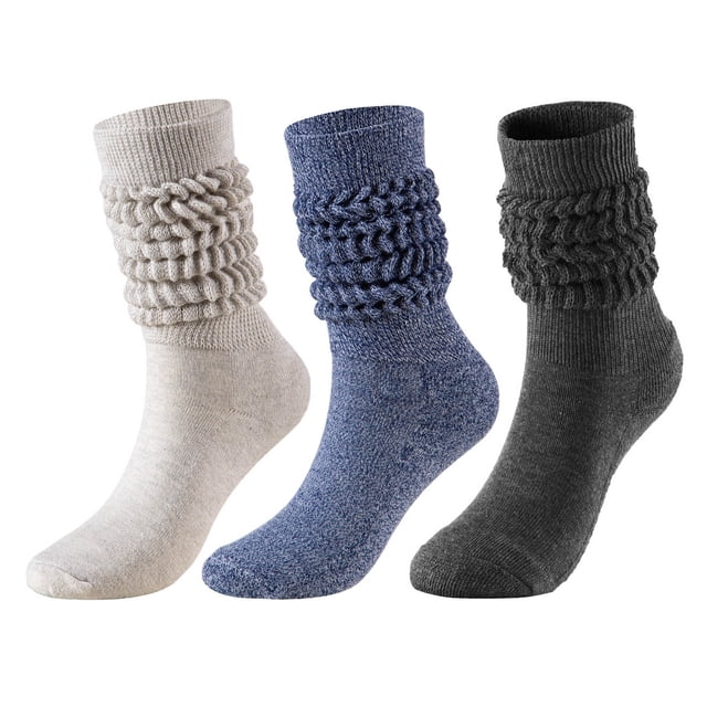 Gray 3 Pc Womens Scrunch Ankle Socks Soft Stretchy Socks Multi-Way Wear For Yoga Exercise 7.28 Inch Foot Length 15.75 Inch Tube Length Free Size