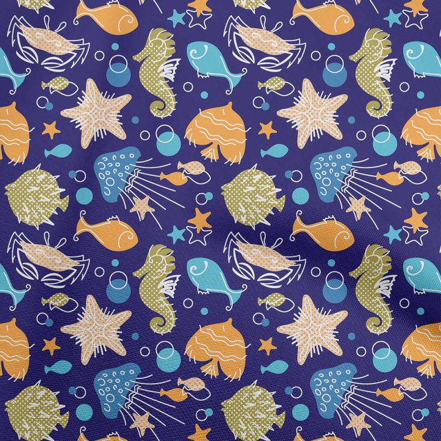oneOone Rayon Navy Blue Fabric Beach Craft Projects Decor Fabric Printed By The Yard 56 Inch Wide