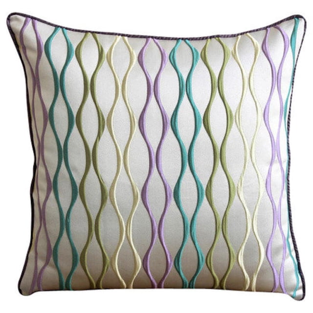 Multi Color Shams, Multicolor Embroidered Pillow Sham, 24x24 inch (60x60 cm) Pillow Sham, Square Jacquard Pillow Sham, Pillow Shams, Modern, Striped Pattern - Multicolor Waves