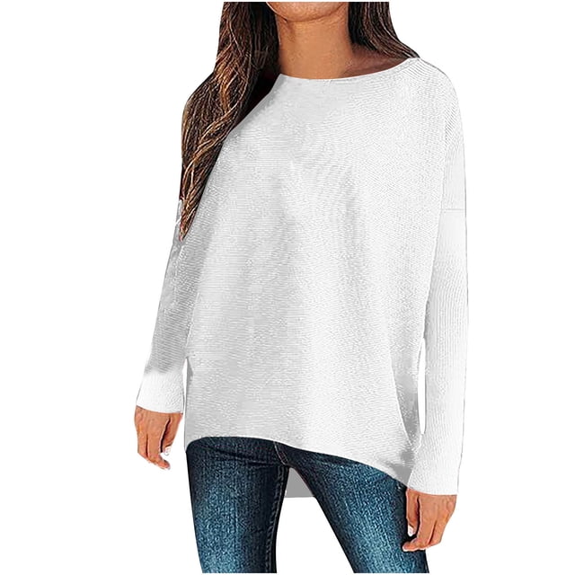 Besolor Tuniques de Printemps et d'Automne pour Femmes T-Shirt à Col Rond à Manches Longues Décontracté Uni Blouse de Sortie de Printemps et d'Automne pour Dames