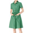 thumbnail image 2 of INSPIRE CHIC Robe Courte pour Femme à Col Évasé avec Poches et Taille Élastique TP Vert, 2 of 8