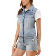 thumbnail image 4 of INSPIRE CHIC Women's Washed Chest Flap Pockets Single Breasted Denim Vest Jacket, 4 of 6