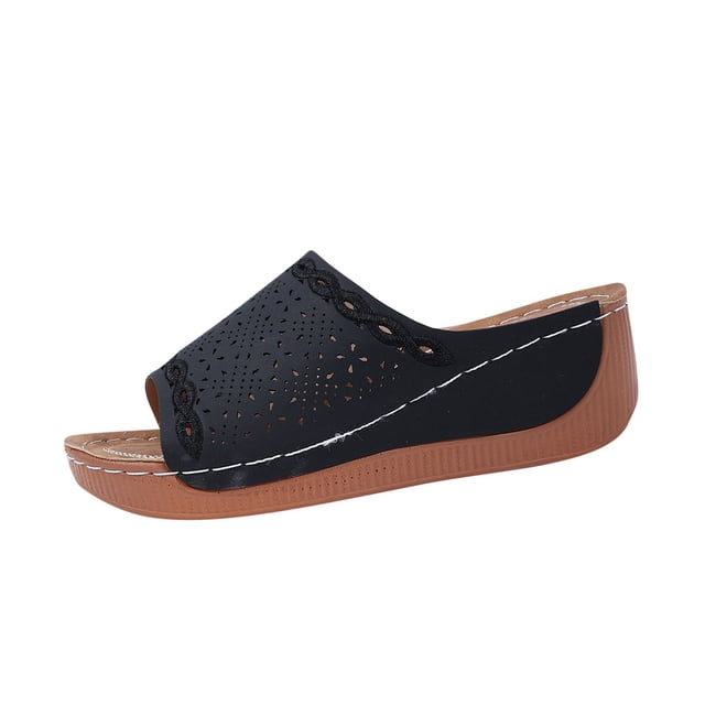 Womens Low Wedge Sandals Comfortable Dressy Arch Support Slides Orthopedic Sandals Slip On Summer Shoes