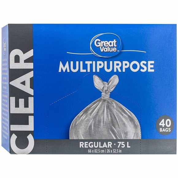 Great Value Regular Clear Multipurpose Bags, 75L , 40bags