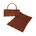 thumbnail image 1 of 2Pcs Kids Summer Outfit  Solid Color Ribbed Halter Neck Sleeveless Crop Tops + Short Slit Skirt for Girls  2-7 Years, 1 of 7