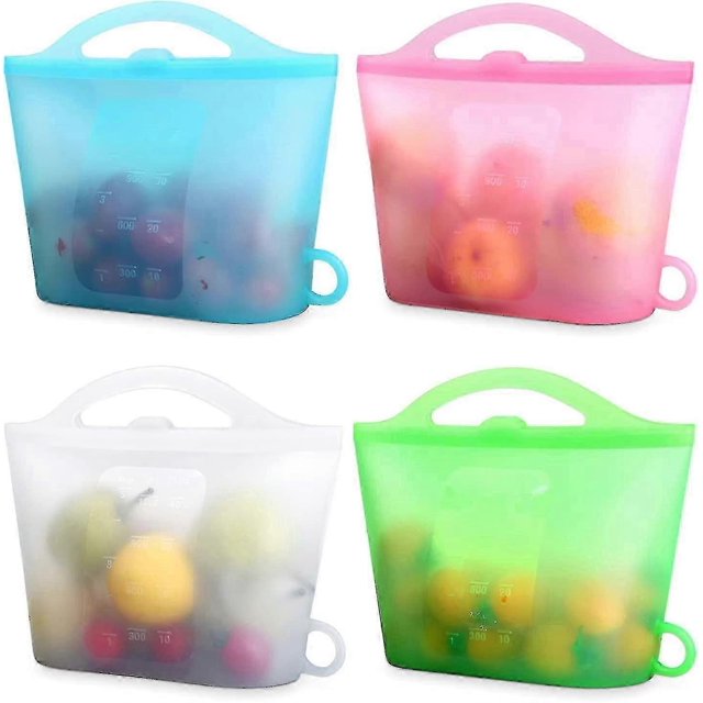 Sacs de Rangement Alimentaire en Silicone 100 % Réutilisables (Debout) Adaptés pour le Stockage de Divers Aliments Congélation, Conservation, Cuisson, Chauffage