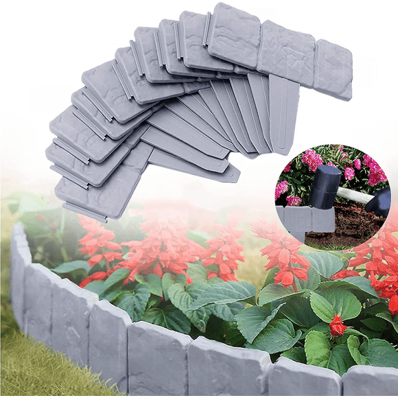 Bordure de Pelouse en Plastique, Bordure de Tondage en Plastique, Bordure de Jardin, Pierres de Bordure de Pelouse, Bordure 24,5*23 cm, 10 Pcs (Gris)