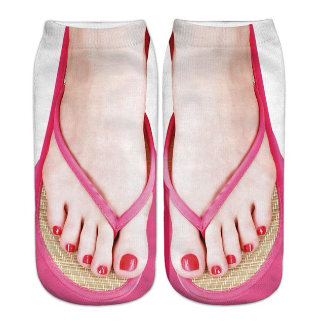 3D Pattern Manicure Print Socks Flip Flop Funny Hidden Running Socks for Women