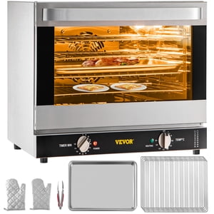 VEVOR Commercial Convection Oven, 66L/60Qt, Half-Size Conventional Oven Countertop, 1800W 4-Tier Toaster with Front Glass Door, Electric Baking Oven with Trays Wire Racks Clip Gloves, 120V, ETL Listed