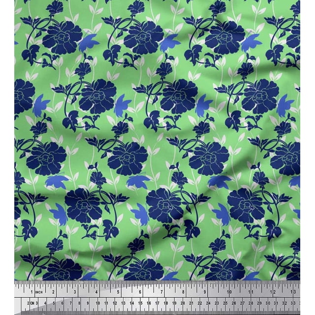 Soimoi Green Rayon Fabric Leaves,Insect & Floral Artistic Decor Fabric Printed BTY 42 Inch Wide
