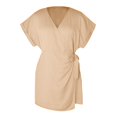 thumbnail image 1 of HBFAGFB Womens Jumpsuit Solid Color Simple V Neck Short Sleeve Rompers for Women Dressy Beige Size L, 1 of 4