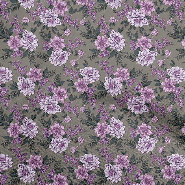 oneOone Tissu Georgette Viscose Violet Floral Rétro Matériel de Couture Imprimé Tissu au Mètre 42 Pouces de Large