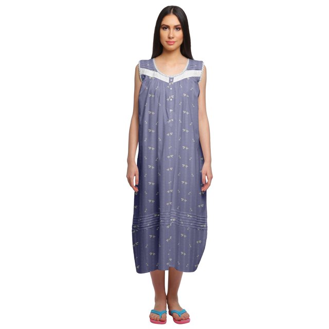 Moomaya Womens Lace Border Sleepwear For Ladies Button Placket Nightdress