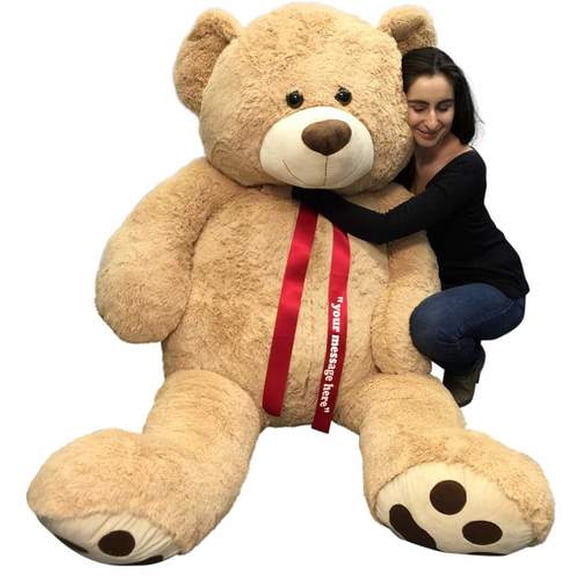 Ourson en Peluche Géant 6 Pieds Personnalisé Big Plush, Doux, Votre Message Imprimé sur le Cou Ruban Nœud