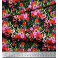 thumbnail image 2 of Soimoi Black Poly Georgette Fabric Laceleaf & Macaw Parrot Bird Fabric Prints by Yard 42 Inch Wide, 2 of 3