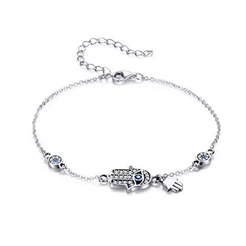 925 Sterling Silver Fatima Hamsa Hand Evil Eye Bracelet for Women Teen Girls Blue Round Eyes Bracelet