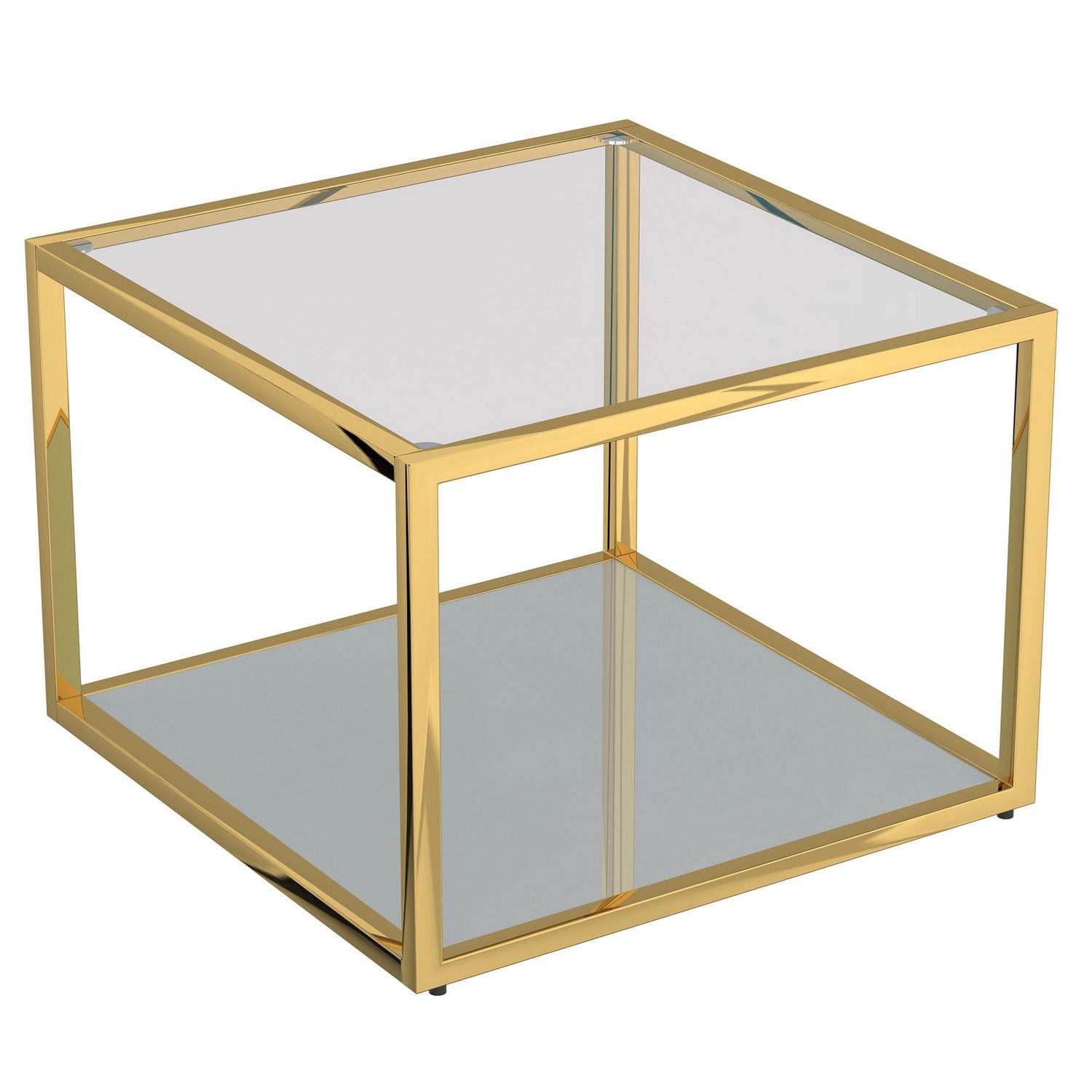 Table d'Appoint Petite Carrée Contemporaine en Métal et Verre - Or