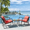 thumbnail image 2 of Homall Ensemble de Mobilier de Jardin 3 Pcs Comprenant une Chaise Berçante, un Ensemble de Mobilier de Patio Moderne, des Chaises à Bascule en Résine Tressée, des Chaises Rembourrées en Rotin PE et une Table Basse en Verre, Rouge., 2 of 7