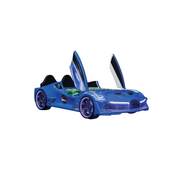 Lit Voiture de Course Simple Aero Extreme avec Lumières DEL et Effets Sonores, Matelas Gratuit Inclus, Lit à Thème Course pour Enfants