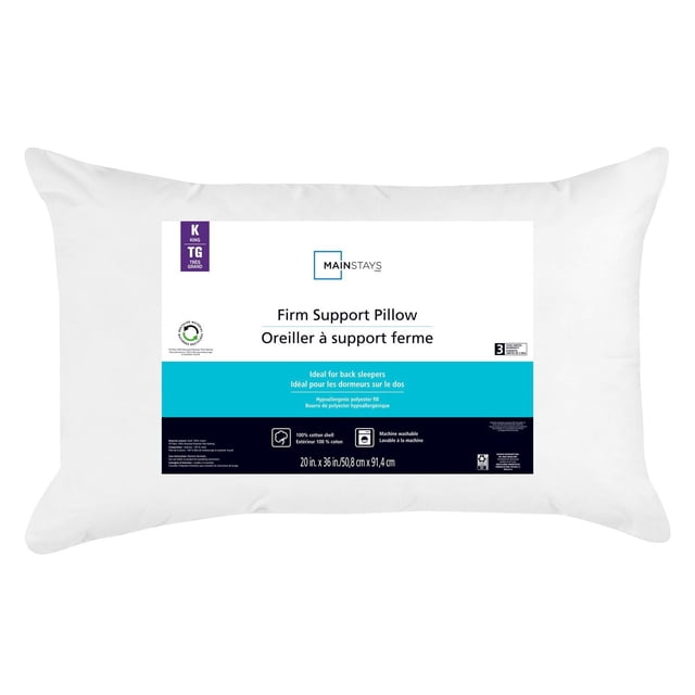 Mainstays Firm Support Bed Pillow, King- Cotton Cover, Back Sleeper