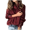 thumbnail image 1 of 2025 Femmes Ample Bouton Manche Femmes Chandail Manteau Hauts Tricotés Chandail Col Roulé Hauts pour Femmes Chandail Tricoté Long, 1 of 3