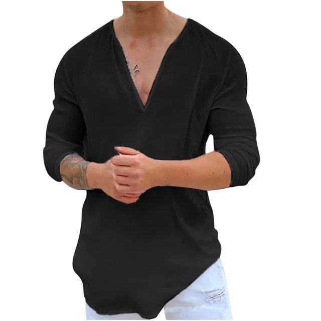 Birdeem Chemise Décontractée pour Hommes, Col en V, Manches Longues, Respirante
