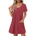 thumbnail image 1 of Liquidation d'Été 2025! Robe Grande Taille pour Femmes, Liquidation de Robe d'Été pour Femmes, Mode Féminine d'Été Couleur Unie Manches Courtes Col en V Robe Décontractée, 1 of 4
