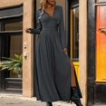 thumbnail image 2 of Pisexur Robes de Retour à la Maison pour Femmes Robes d'Automne Couleur Unie Tunique Col en V Robe Maxi Mode Aguichant Fendue Robe Cocktail Décontractée Fluide Manches Longues Robe Formelle Enveloppante Robe d'Invité de Mariage, 2 of 5