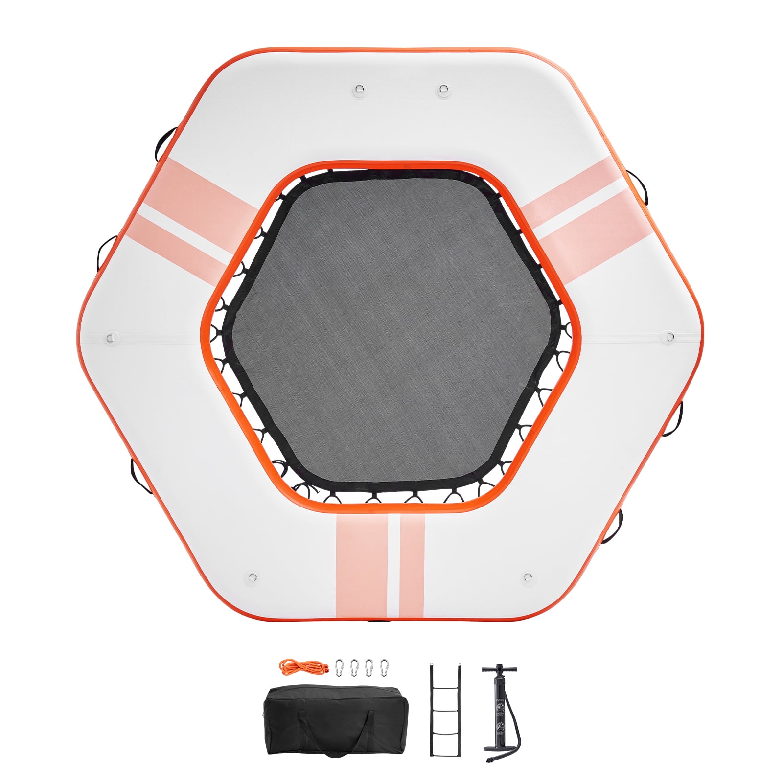VEVOR Inflatable Floating Dock, ø8.5FT Inflatable Dock Platform with ø5FT Trampoline Mesh Pool, Non-Slip Floating Platform Water Mat with Portable Bag & Detachable Ladder for Pool Beach Relaxation