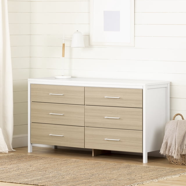 Commode 6 tiroirs pour Enfants, fini Blanc et Orme naturel, collection Munich de Meubles South Shore