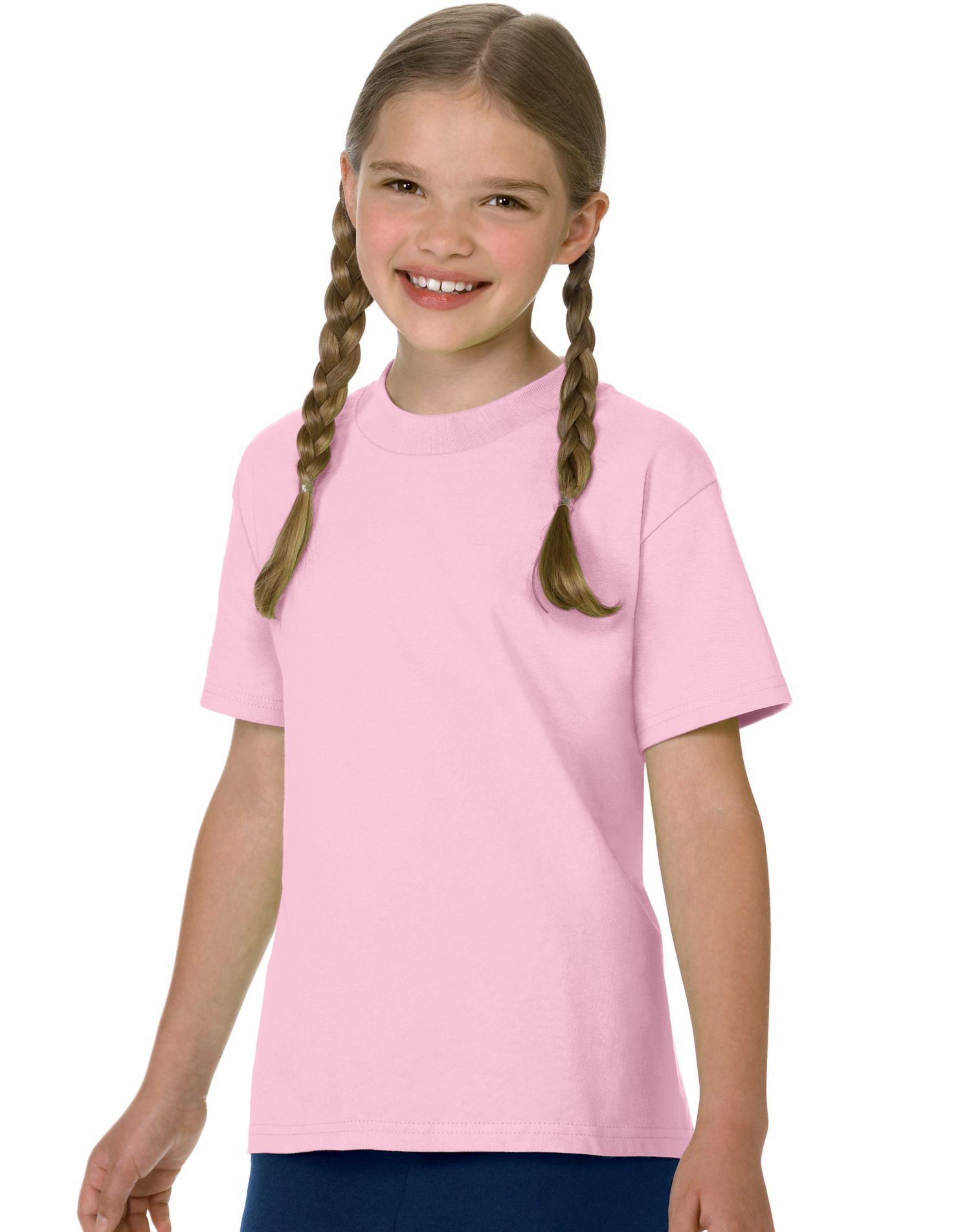 Hanes Authentic TAGLESS Kid`s Cotton T-Shirt, L, Pale Pink