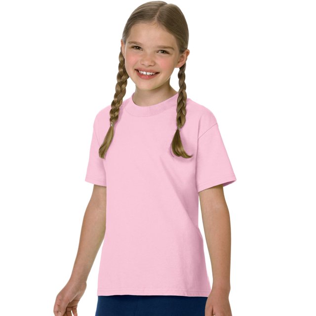 Hanes Authentic TAGLESS Kid`s Cotton T-Shirt, L, Pale Pink