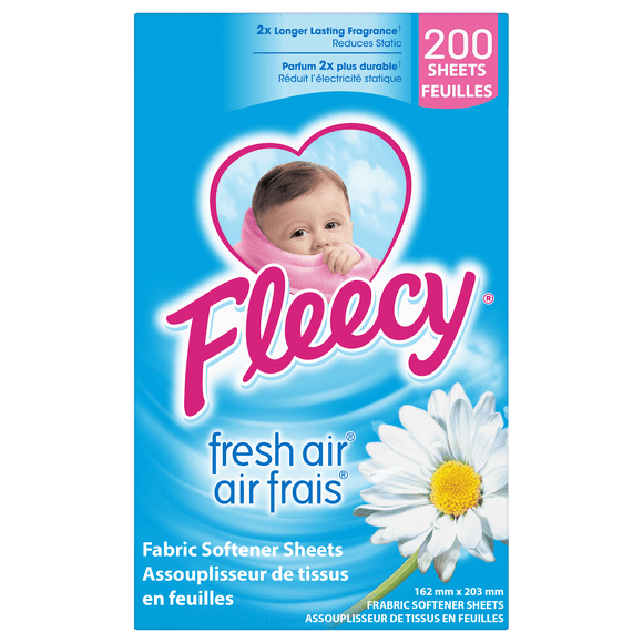 Fleecy Dryer Sheets, Fabric Softener, Fresh Air Scent, 200 Sheets