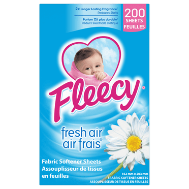 Fleecy Dryer Sheets, Fabric Softener, Fresh Air Scent, 200 Sheets