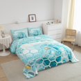 thumbnail image 3 of Erosebridal Aqua Blue Marble Bedding Queen Comforter Set, Abstract Honeycomb Down Comforter, Reversible 3 Pieces, 3 of 7