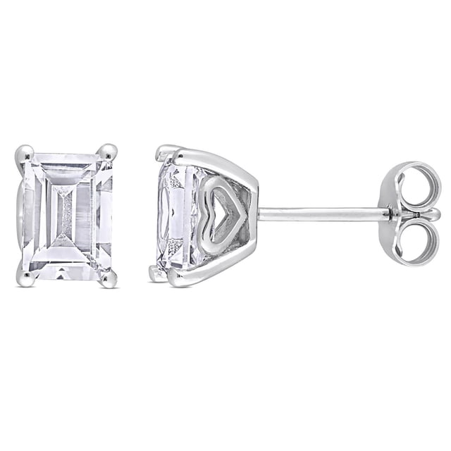Miabella Emerald-Cut White Topaz Solitaire Stud Earrings in Sterling Silver