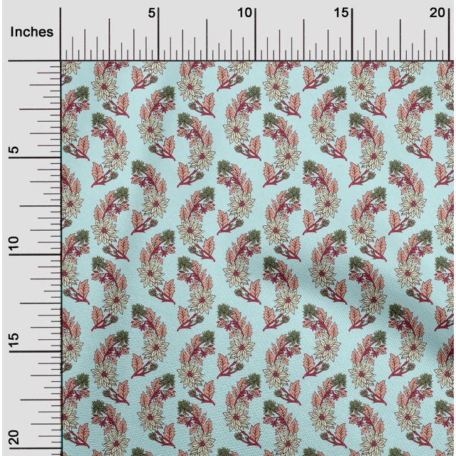 oneOone Cotton Silk Fabric Leaves & Floral Block Print Fabric BTY 42 Inch Wide