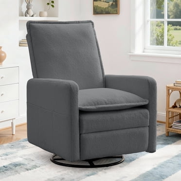 Korser Fauteuil Inclinable Pivotant Manuel à Bascule avec Poches Latérales, Fauteuil Berçant Inclinable pour Salon, Chambre de Bébé, Gris